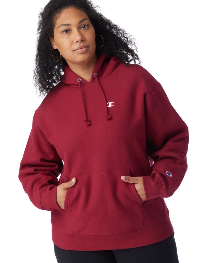 Champion Womens Hoodie NZ - Plus Reverse Weave Dark Red ( 9651-FWIRE )